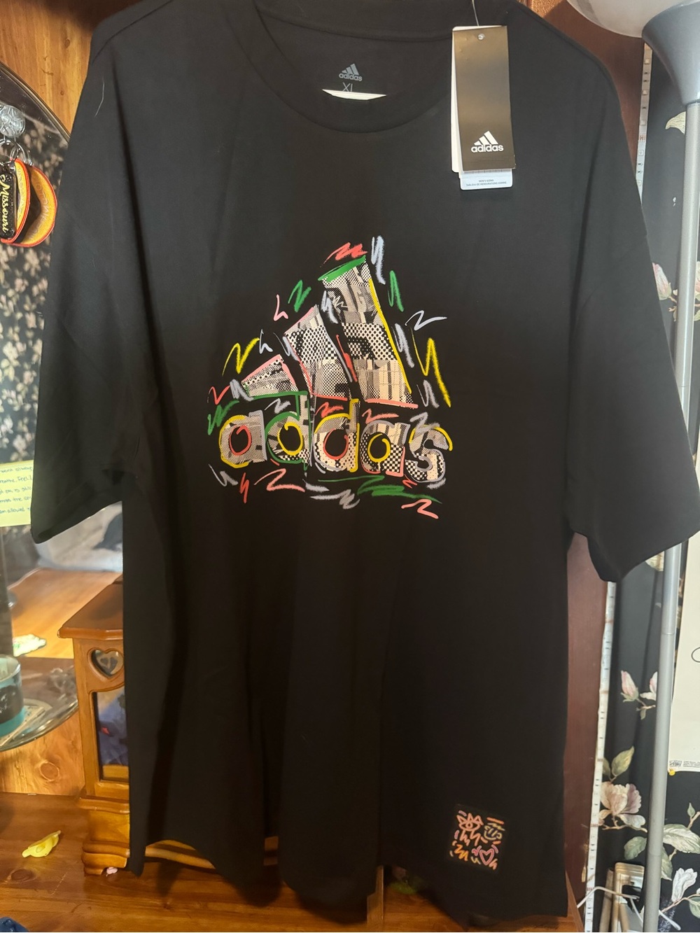 adidas Black Short-Sleeve Tee with Multicolor Graphic Logo